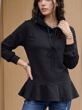 ADEAM Black Hooded Peplum Sweatshirt